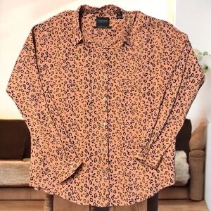 Scotch & Soda Orange and Black Leopard Print Long Sleeve Buttonup Size L